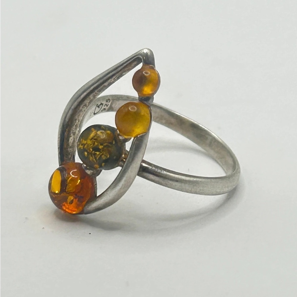 Sterling Silver Amber Ring - Size 8